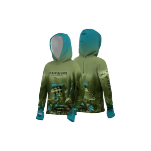 Camiseta UV50 Mar Negro Infantil X-Protection Sublimada com Capuz e Luvinha